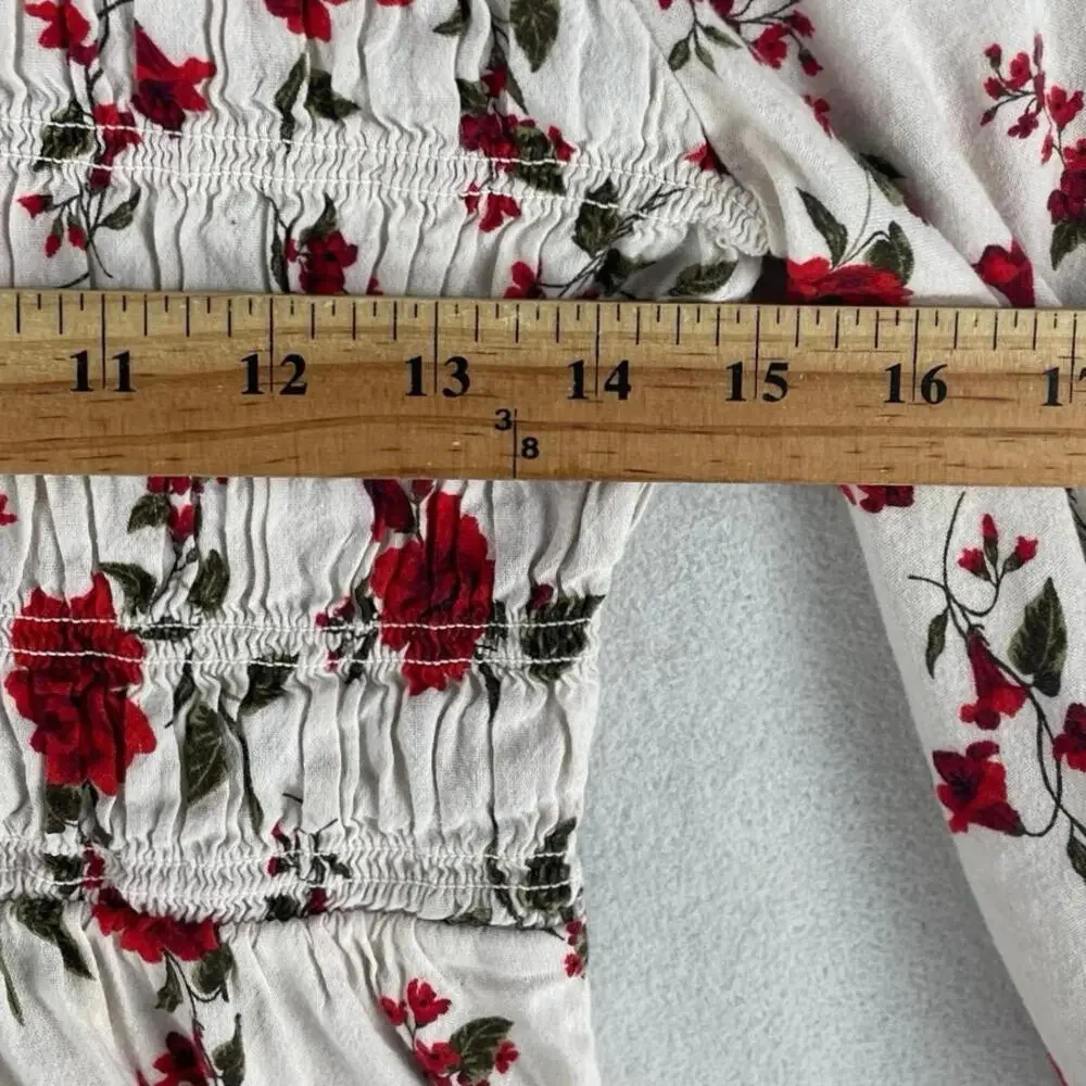 Old Navy Girls Smocked Floral Fit & Flare Dress XL 14-16 Cream Red Long Sleeve
